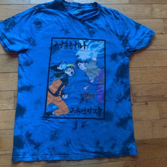 Naruto Shippuden Tie Dye Anime Graphic Tee Blue Black Medium - Picture 2 of 8